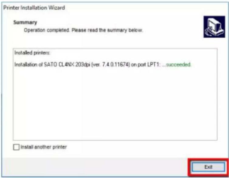 SATO CL4NX Plus - Click [Exit] to complete the installation. - 1