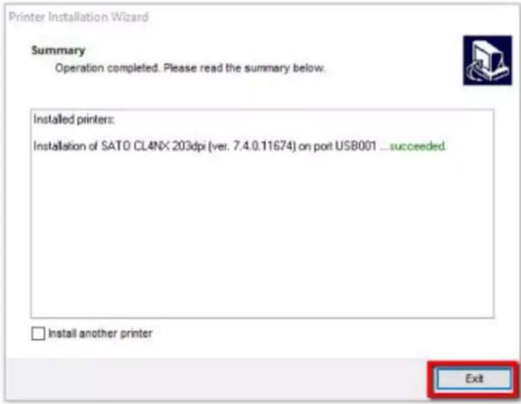 SATO CL4NX Plus - Click [Exit] to complete the installation. - 1