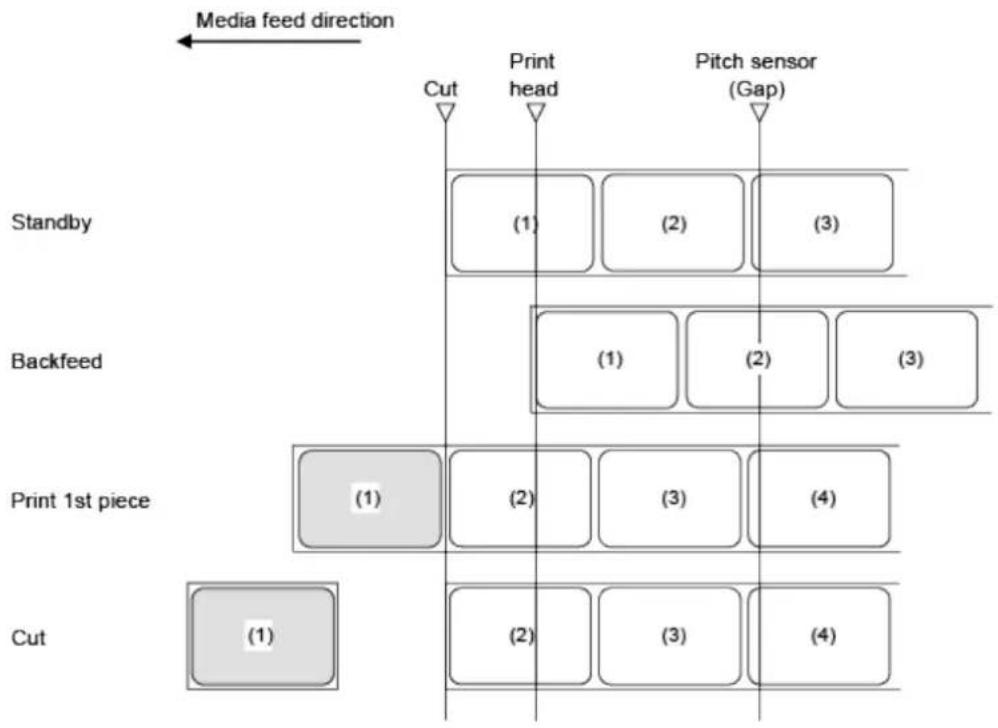 SATO CL4NX Plus - Operation 14: Cutter Mode, Backfeed Before Printing, and Without Pulse Input (Head Check Enabled) - 1