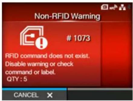 SATO CL4NX Plus - Error Message 1073 (Non-RFID Warning) (CL4NX only) - 1