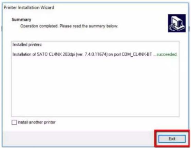 SATO CL4NX Plus - Click [Exit] to complete the installation. - 1