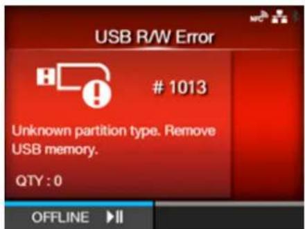 SATO CL4NX Plus - Error Message 1013 (USB R/W Error) - 1