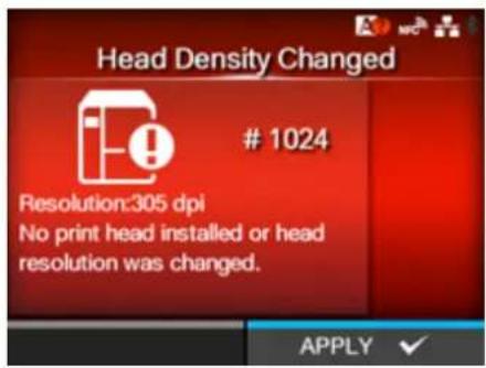 SATO CL4NX Plus - Error Message 1024 (Head Density Changed) - 1