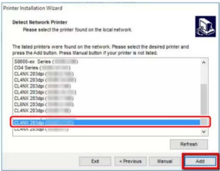 SATO CL4NX Plus - Select the printer to add and click [Add]. - 1