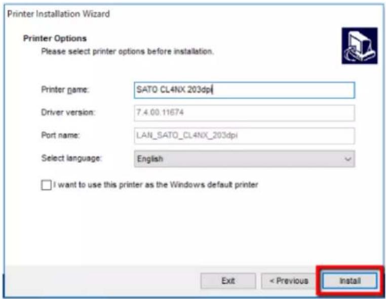 SATO CL4NX Plus - Click [Install]. - 1