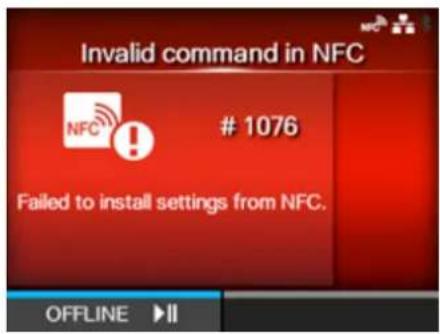 SATO CL4NX Plus - Error message 1076 (Invalid Command in NFC) - 1