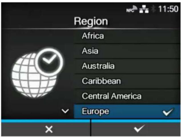 SATO CL4NX Plus - Select the region using the / buttons. - 1