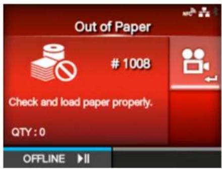 SATO CL4NX Plus - Error Message 1008 (Out of Paper) - 1
