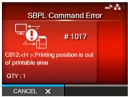 SATO CL4NX Plus - Error Message 1017 (SBPL Command Error) - 1