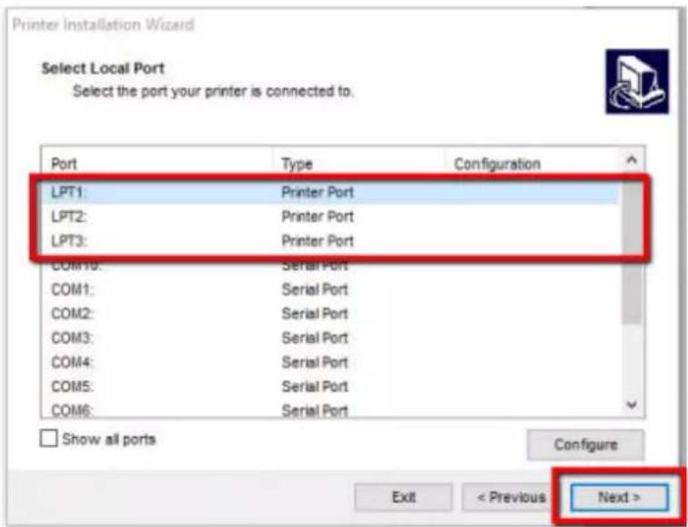 SATO CL4NX Plus - Select a printer port (LPT) and click [Next]. - 1