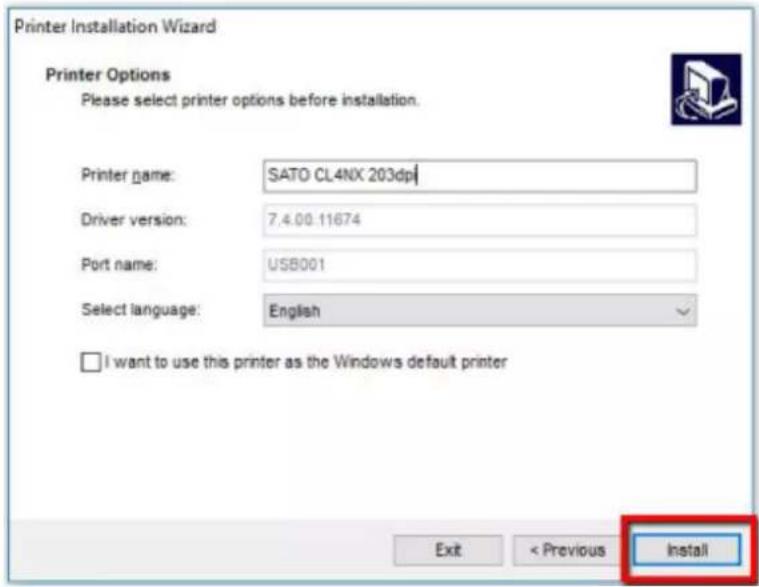 SATO CL4NX Plus - Click [Install]. - 1