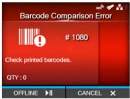 SATO CL4NX Plus - Error Message 1080 (Barcode Comparison Error) - 1