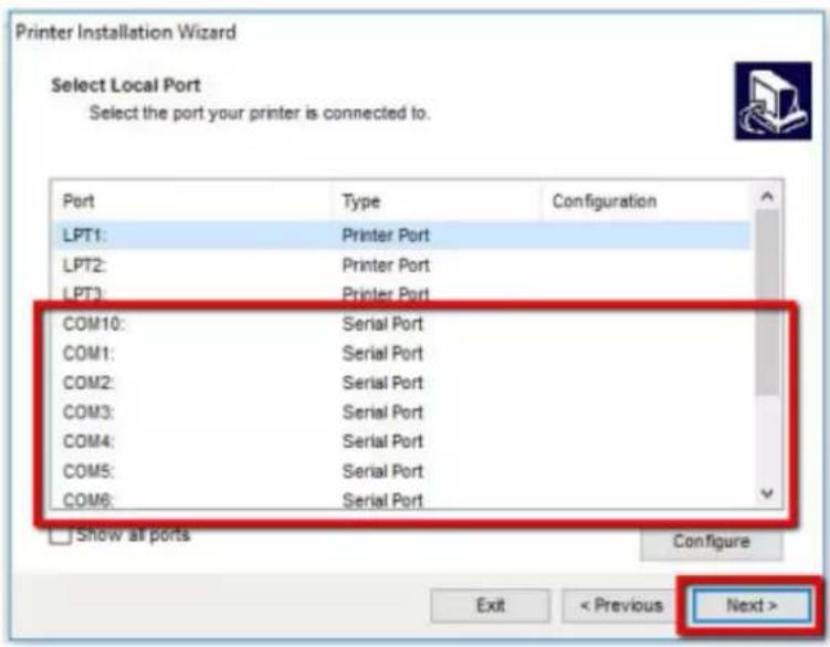 SATO CL4NX Plus - Select a serial (COM) port and click [Next]. - 1