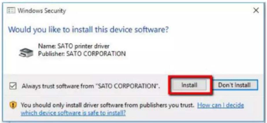 SATO CL4NX Plus - When the security warning screen appears, click [Install]. - 1