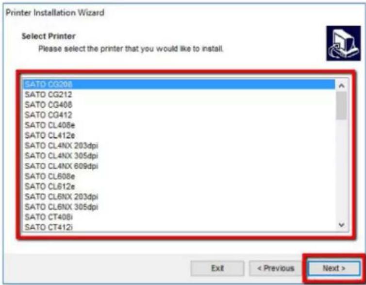 SATO CL4NX Plus - Select the model of the product and click [Next]. - 1