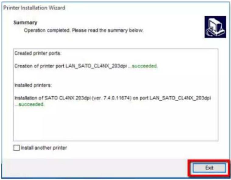 SATO CL4NX Plus - Click [Exit] to complete the installation. - 1