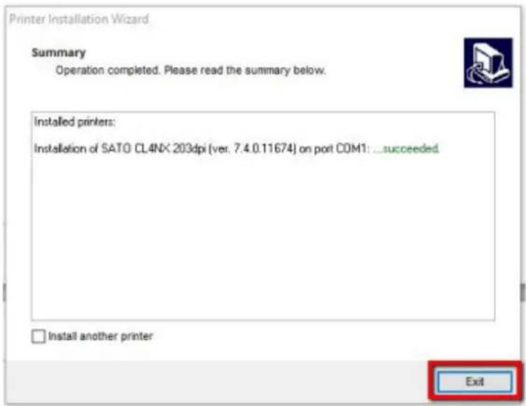 SATO CL4NX Plus - Click [Exit] to complete the installation. - 1