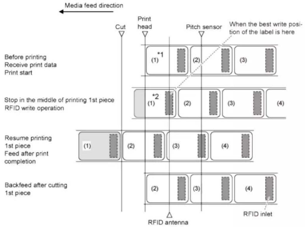 SATO CL4NX Plus - Operation 48: RFID Write with Cutter Mode and Backfeed After Printing (Tag Offset >0) (CL4NX only) - 1