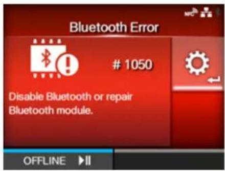 SATO CL4NX Plus - Error Message 1050 (Bluetooth Error) - 1