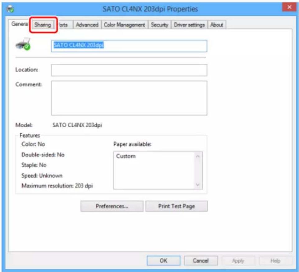 SATO CL4NX Plus - Open the [Sharing] tab. - 1