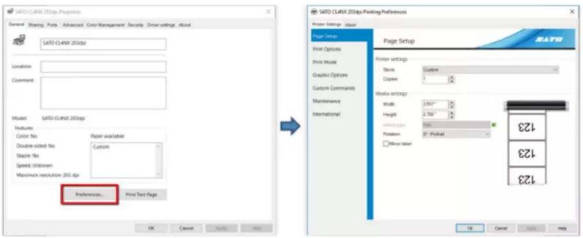SATO CL4NX Plus - How to Show the [Printing Preferences] Settings Screen - 1