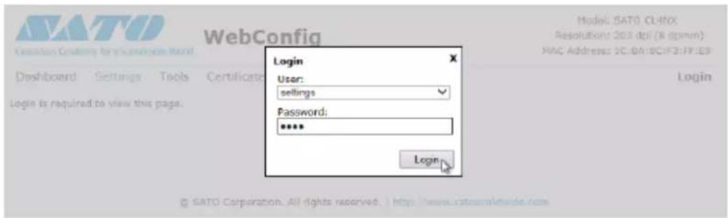 SATO CL4NX Plus - Log in to view the [Settings] and [Tools] pages. - 2