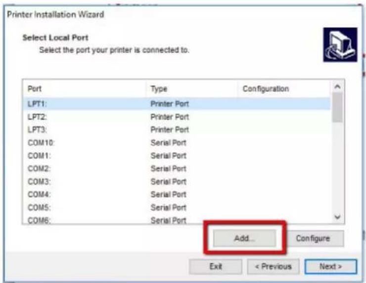SATO CL4NX Plus - Click [Add] and add a port manually. - 1