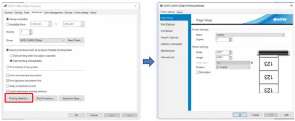 SATO CL4NX Plus - How to Show the [Printing Defaults] Settings Screen - 1