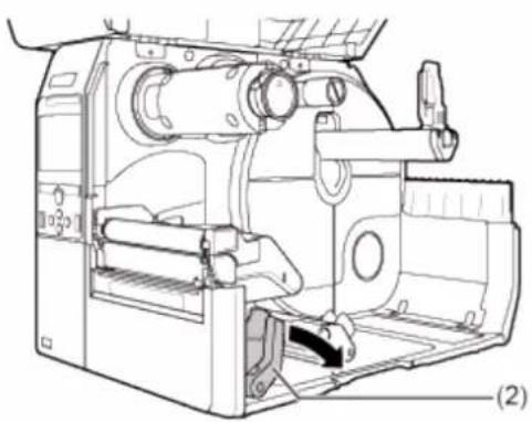 SATO CL4NX Plus - Push the head lock lever (2) towards the rear to unlock the print head. - 2