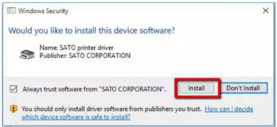 SATO CL4NX Plus - When the security warning screen appears, click [Install]. - 1