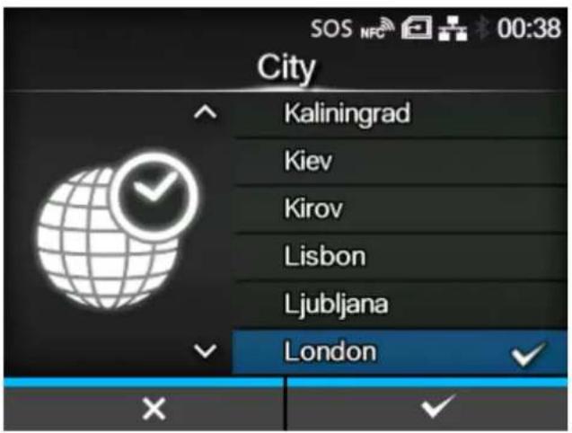 SATO CL4NX Plus - Select the city using the //buttons. - 1