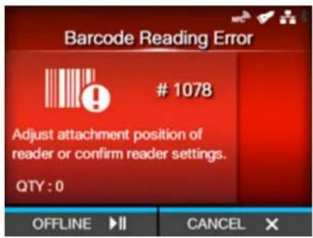 SATO CL4NX Plus - Error Message 1078 (Barcode Reading Error) - 1