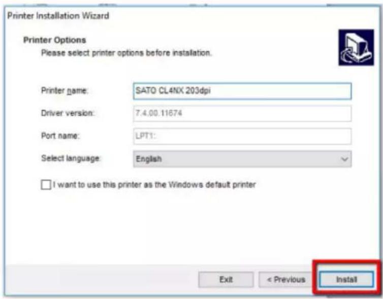 SATO CL4NX Plus - Click [Install]. - 1