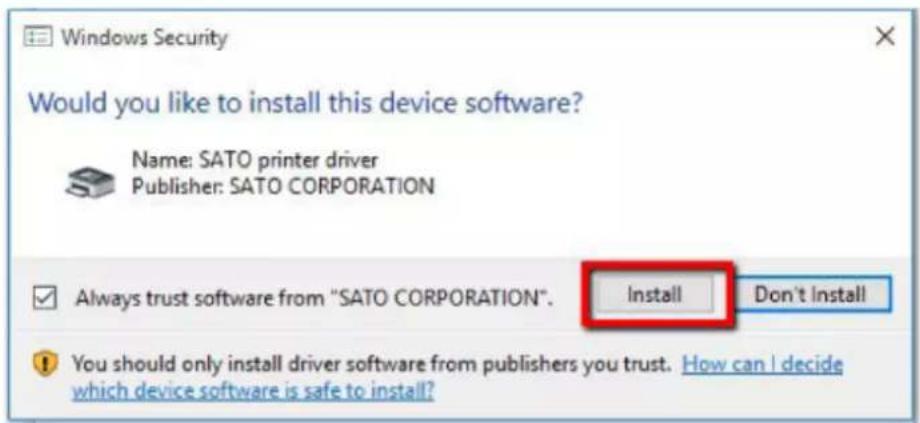 SATO CL4NX Plus - When the security warning screen appears, click [Install]. - 1