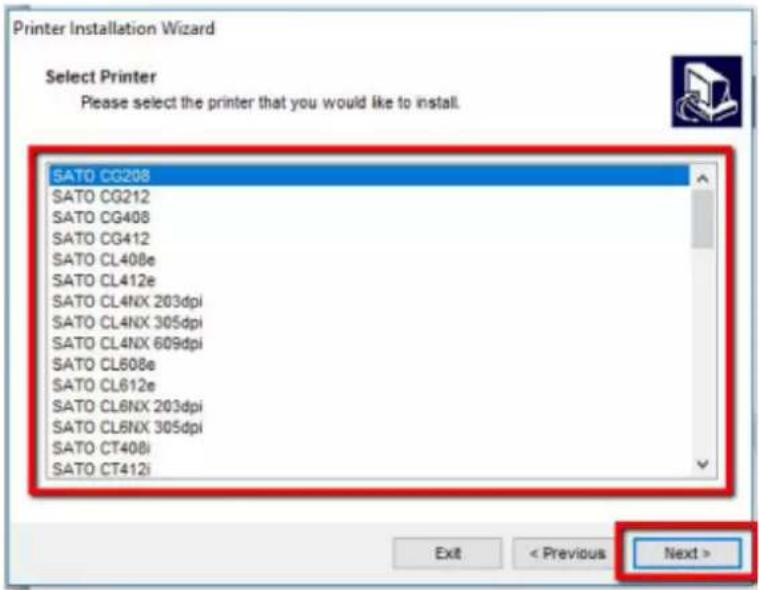 SATO CL4NX Plus - Select the model of the product and click [Next]. - 1