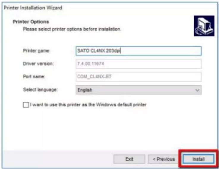 SATO CL4NX Plus - Click [Install]. - 1