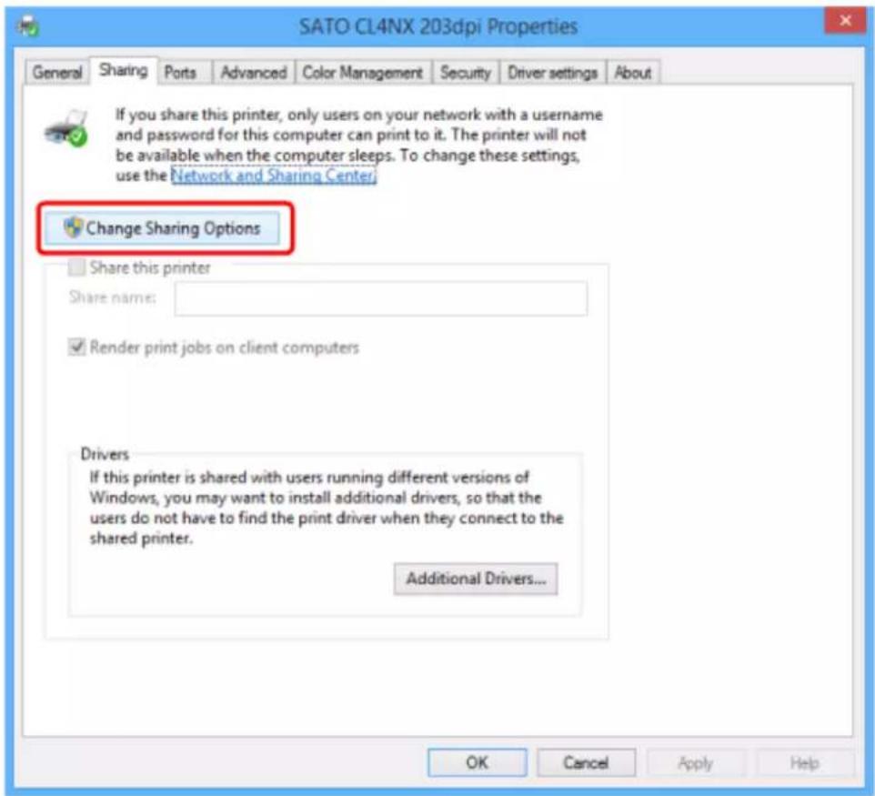 SATO CL4NX Plus - Click [Change Sharing Options]. - 1