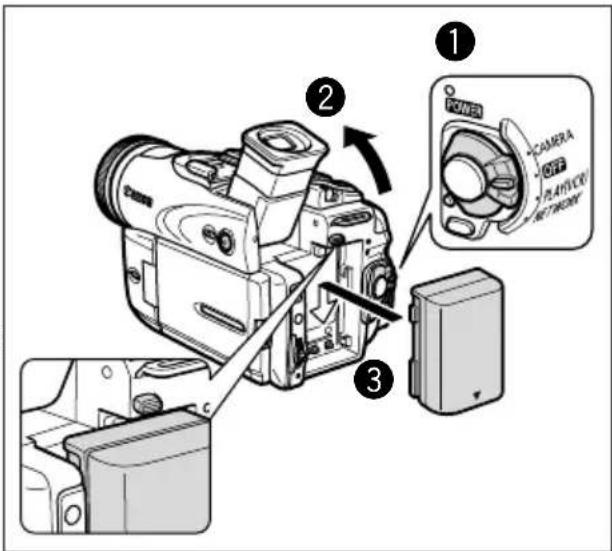 CANON MVX25i - Attaching the Battery Pack - 1