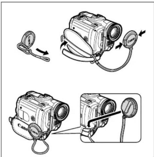 CANON MVX25i - Attaching the Lens Cap - 1