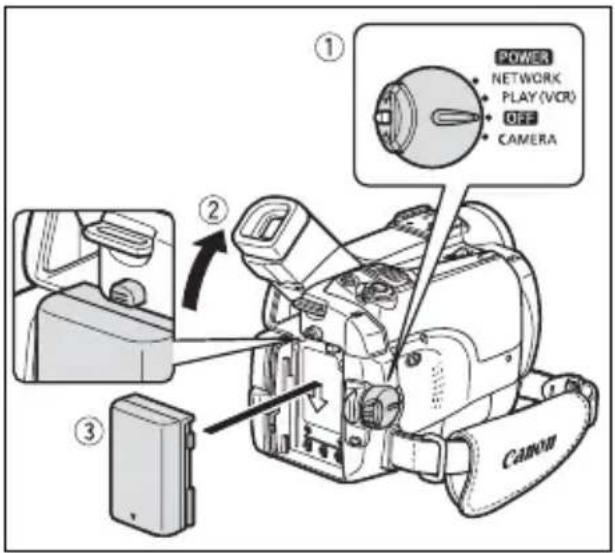 CANON MVX330i - Attaching the Battery Pack - 1