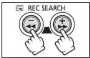 CANON MVX330i - Press and hold the REC SEARCH + button (forward) or - button (reverse). - 1