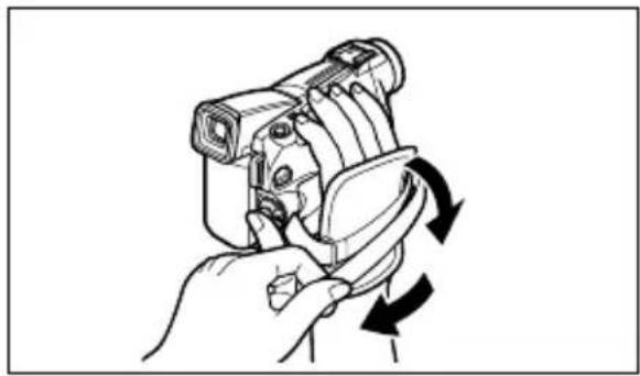 CANON MV630i - Hold the camcorder with your right hand and adjust the belt with your left. - 1