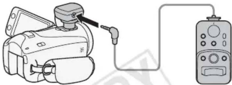 CANON Legria HF M46 - Attach the optional RA-V1 Remote Control Adapter to the mini advanced shoe. - 1