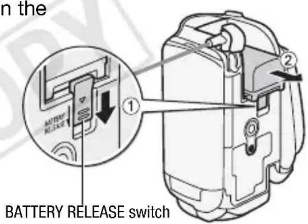 CANON Legria HF M46 - To remove the battery pack - 1