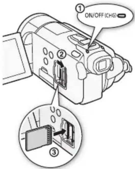 CANON Legria HF S200 - Insert the memory card into one of the memory card slots. - 1