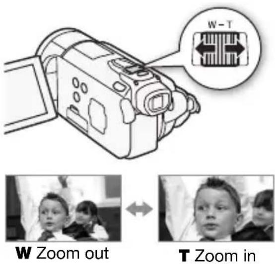 CANON Legria HF S200 - Move the zoom lever toward W (wide angle) to zoom out. Move it toward T (telephoto) to zoom in. - 1