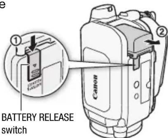 CANON Legria HF S200 - To remove the battery pack - 1
