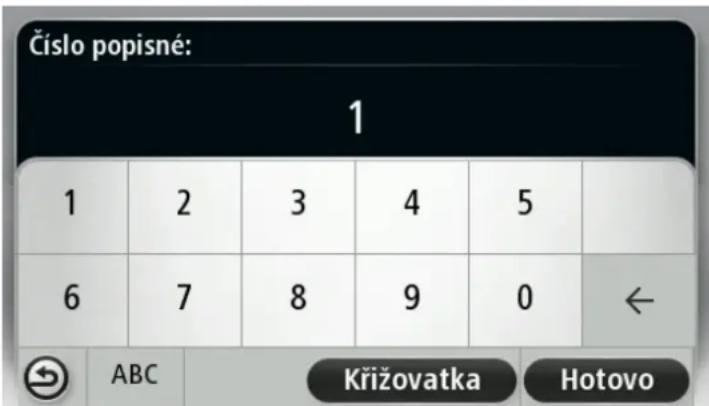 Číslo popisné: 1 1 2 3 4 5 6 7 8 9 0 ← ABC Křižovatka Hotovo