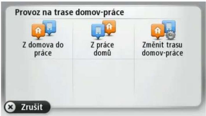 Provoz na trase domov-práce Z domova do práce Z práce domů Změnit trasu domov-práce