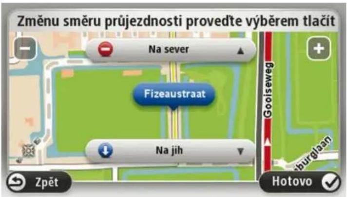 Změnu směru průjezdnosti provedte výběrem tlačit Na sever Fizeaustraat Na jih Gooiseweg Zpět Hotovo